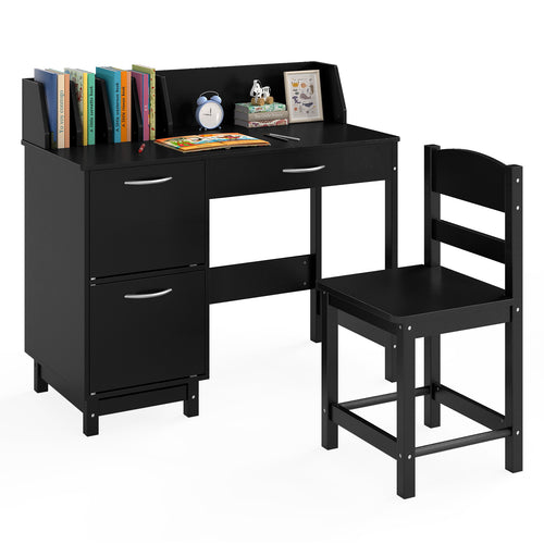 Wooden Kids Study Desk and Chair Set Student Workstation, Black