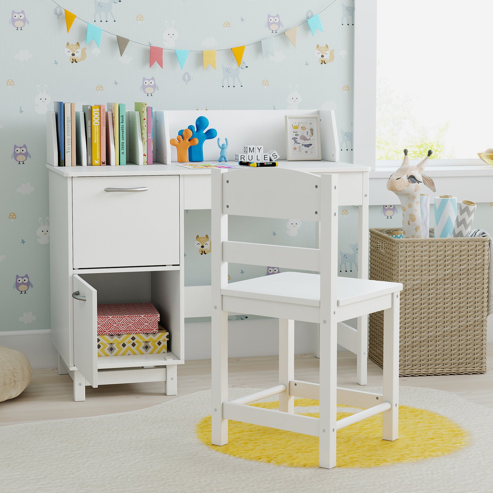 Wooden Kids Study Desk and Chair Set Student Workstation, White Kids Table & Chair Sets at Gallery Canada