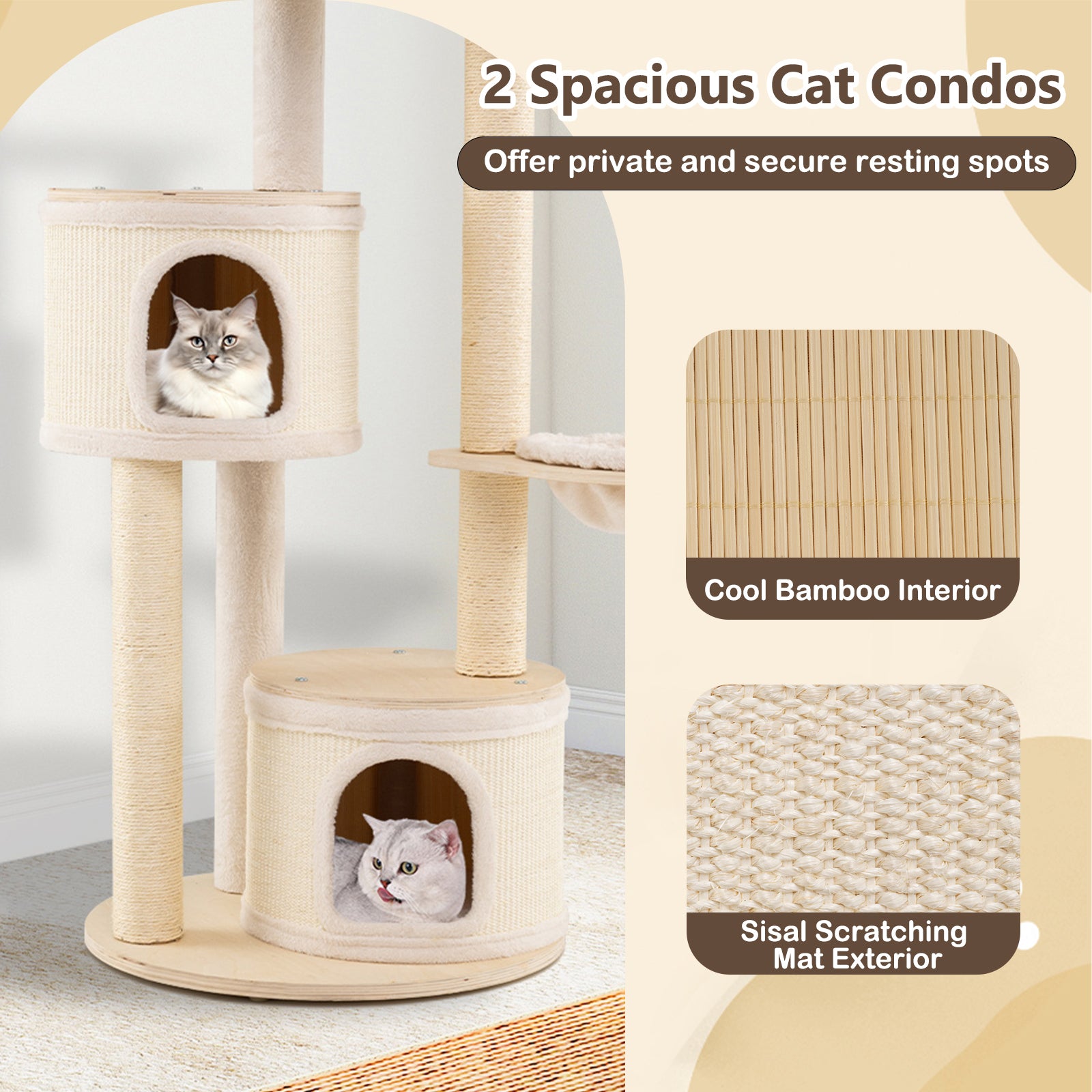 Wooden Kitten Tower with Sisal Scratching Posts and 2 Condos-NA, Natural Cat Trees Condos & Scratchers at Gallery Canada