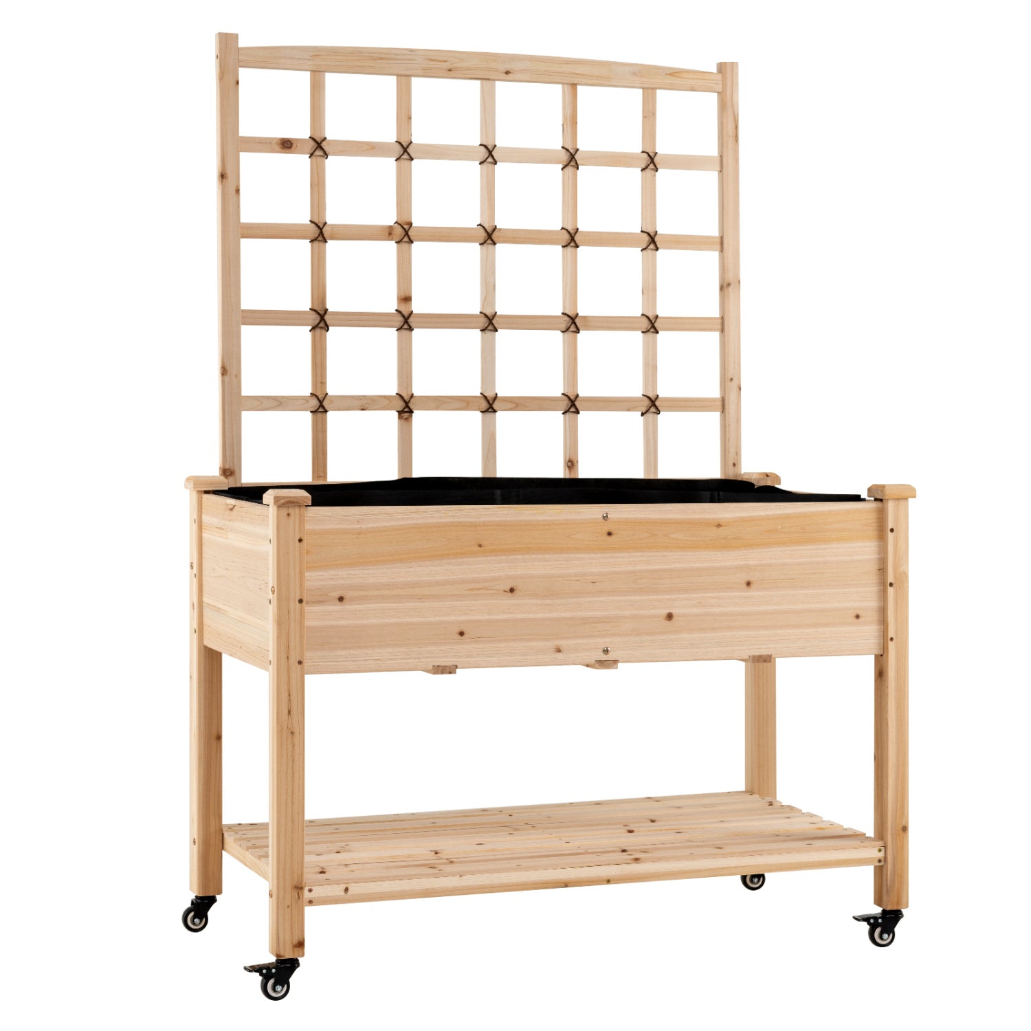 Wooden Mobile Raised Garden Bed On Wheels With Trellis, Natural Raised Garden Beds Natural at Gallery Canada