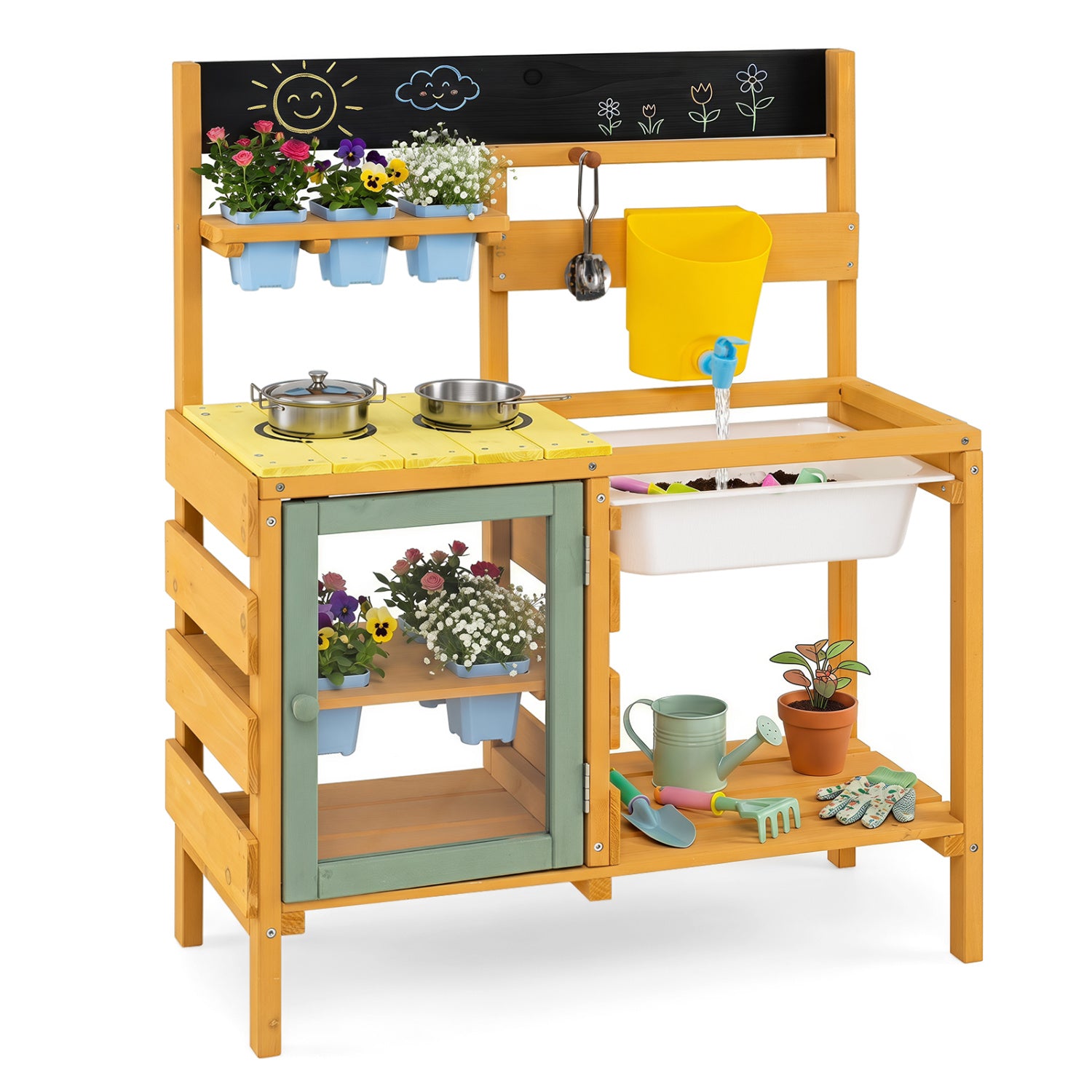 Wooden Mud Kitchen with Faucet, Yellow Play Kitchen Sets at Gallery Canada