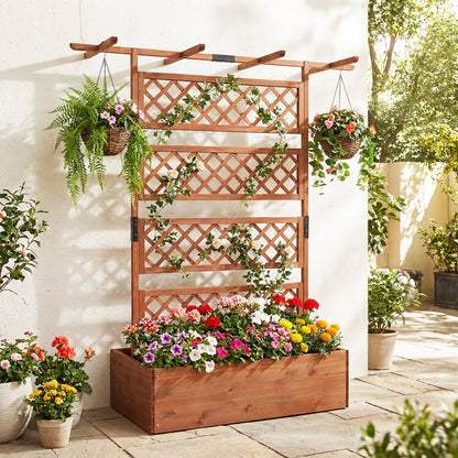 Wooden Planter Box With Lattice Trellis, Raised Garden Bed, Brown Raised Garden Beds at Gallery Canada