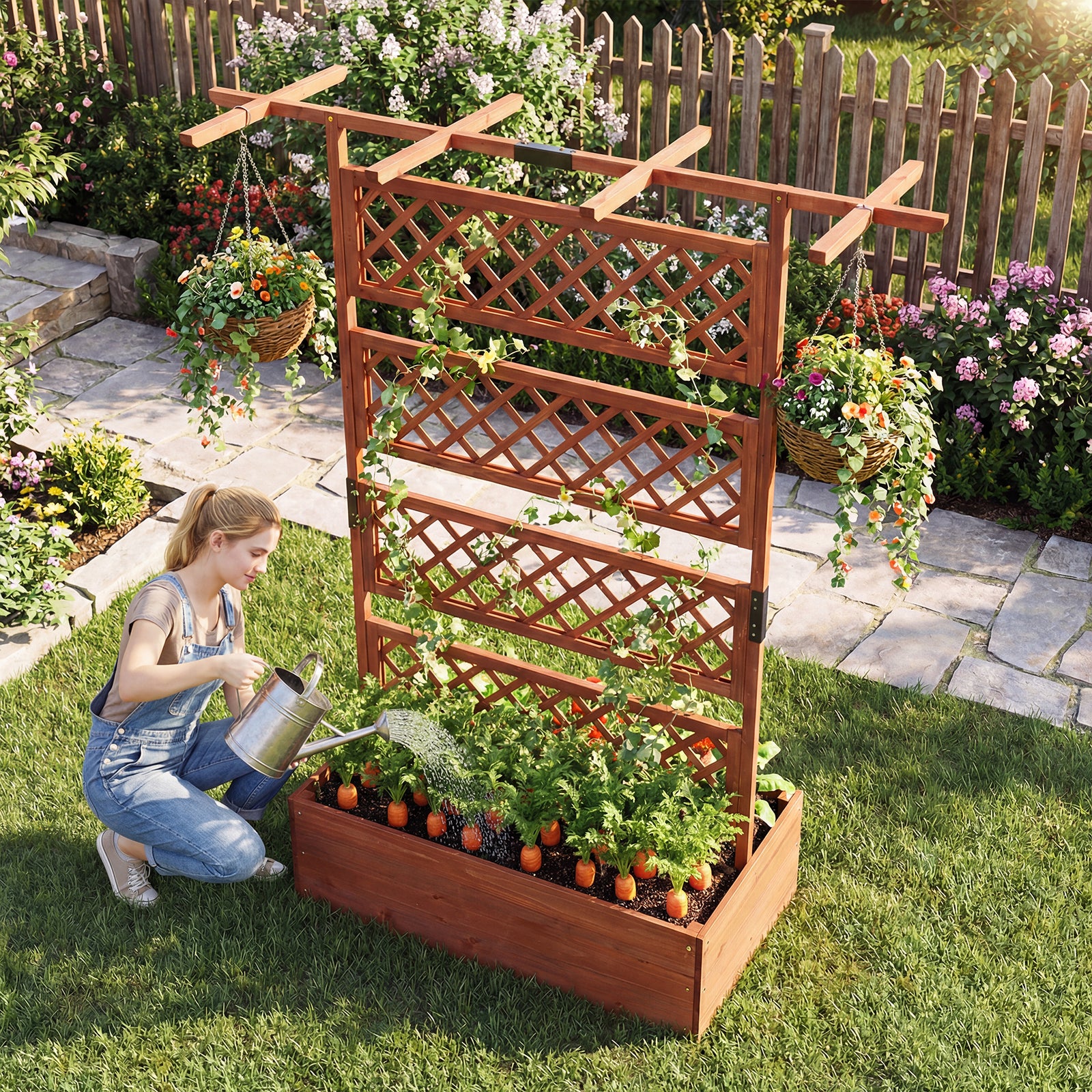 Wooden Planter Box With Lattice Trellis, Raised Garden Bed, Brown Raised Garden Beds at Gallery Canada