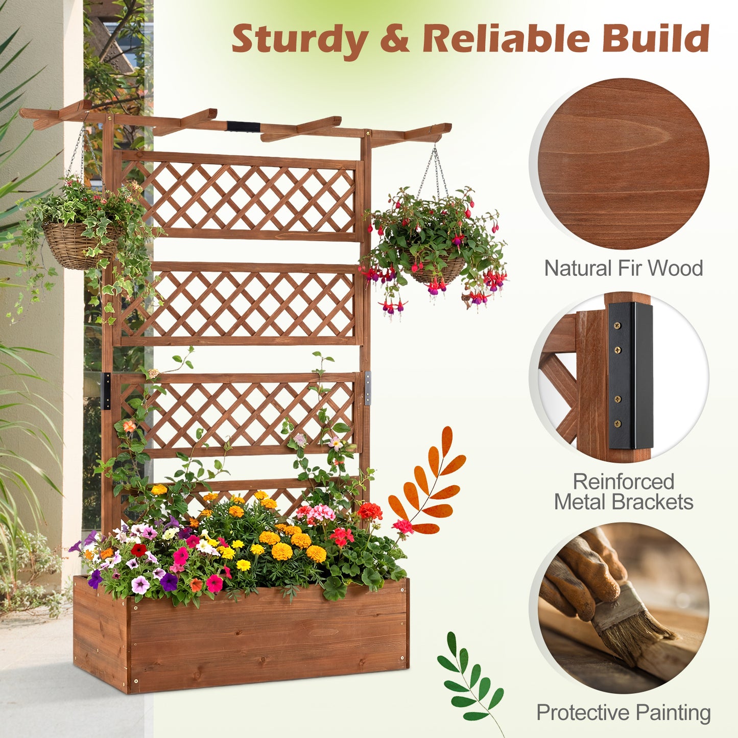 Wooden Planter Box With Lattice Trellis, Raised Garden Bed, Brown Raised Garden Beds at Gallery Canada