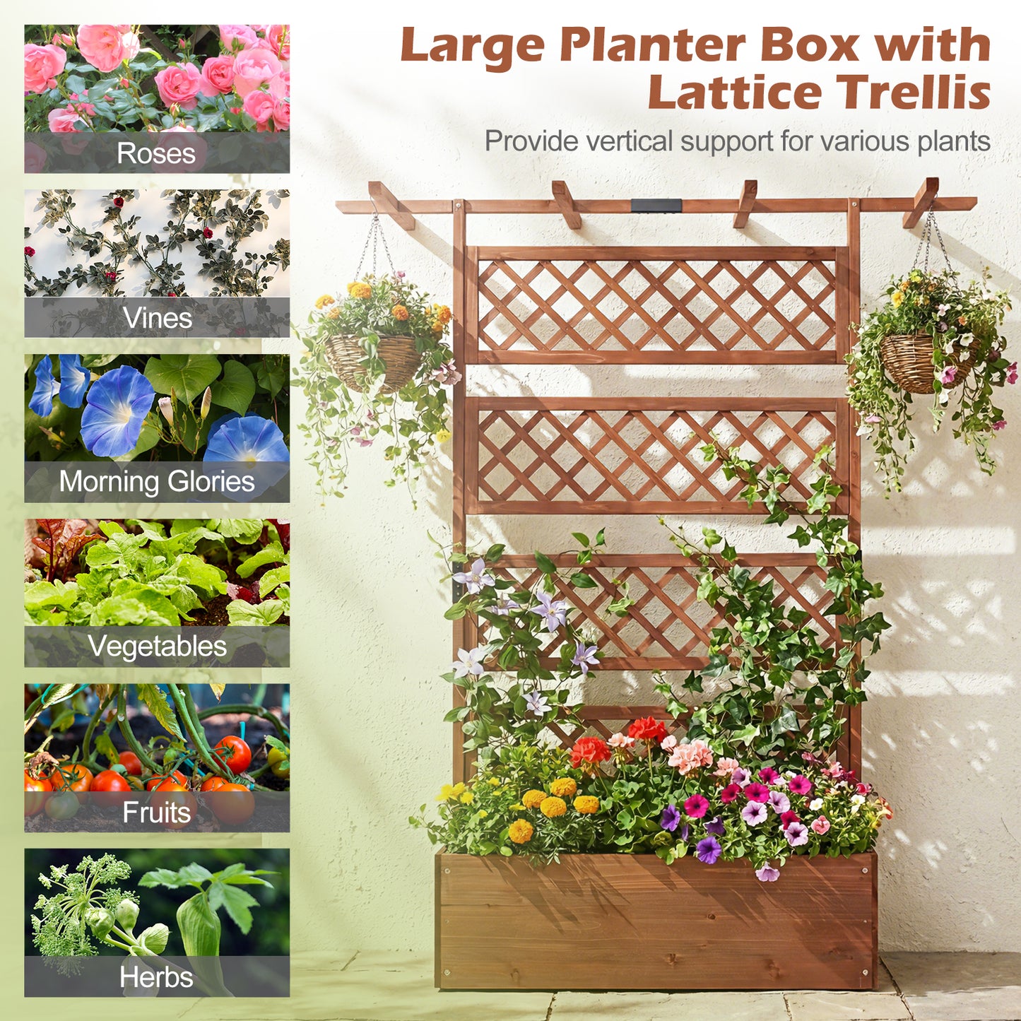 Wooden Planter Box With Lattice Trellis, Raised Garden Bed, Brown Raised Garden Beds at Gallery Canada