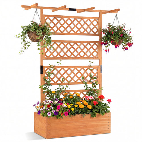 Wooden Planter Box With Lattice Trellis, Raised Garden Bed, Orange