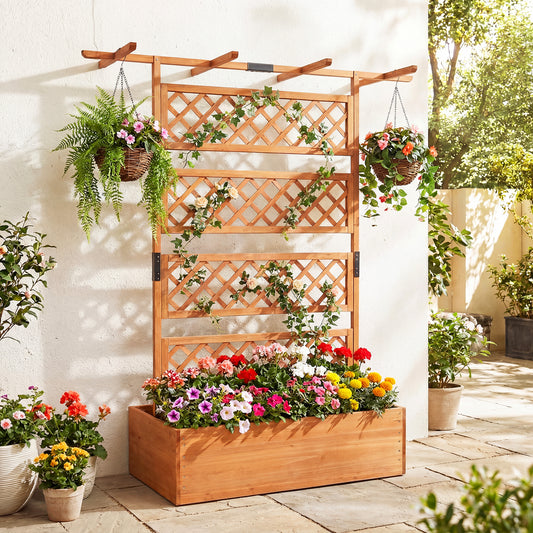 Wooden Planter Box With Lattice Trellis, Raised Garden Bed, Orange Raised Garden Beds Orange at Gallery Canada