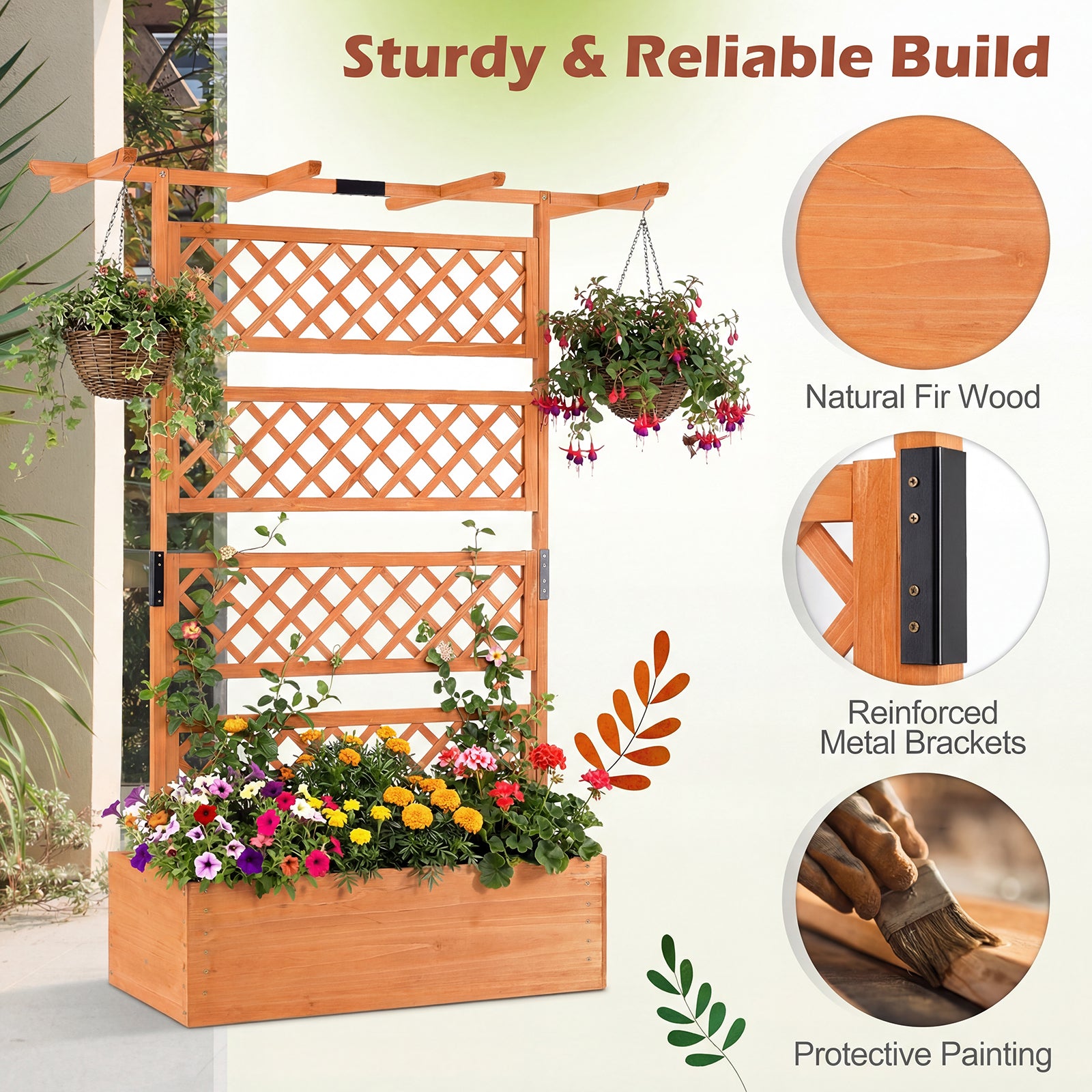 Wooden Planter Box With Lattice Trellis, Raised Garden Bed, Orange Raised Garden Beds at Gallery Canada
