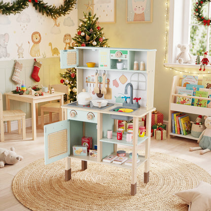 Wooden Play Kitchen for Kids with Lights and Sounds Retro Style With Accessories, Green Play Kitchen Sets at Gallery Canada