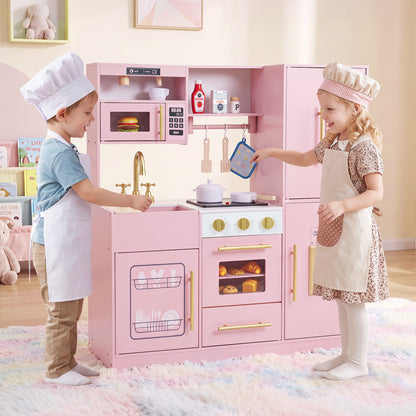 Cuisine en bois pour jouer avec lumières et sons, rose