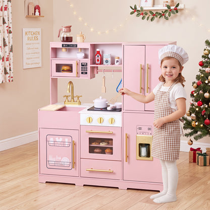 Cuisine en bois pour jouer avec lumières et sons, rose