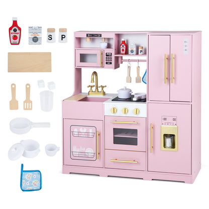 Cuisine en bois pour jouer avec lumières et sons, rose