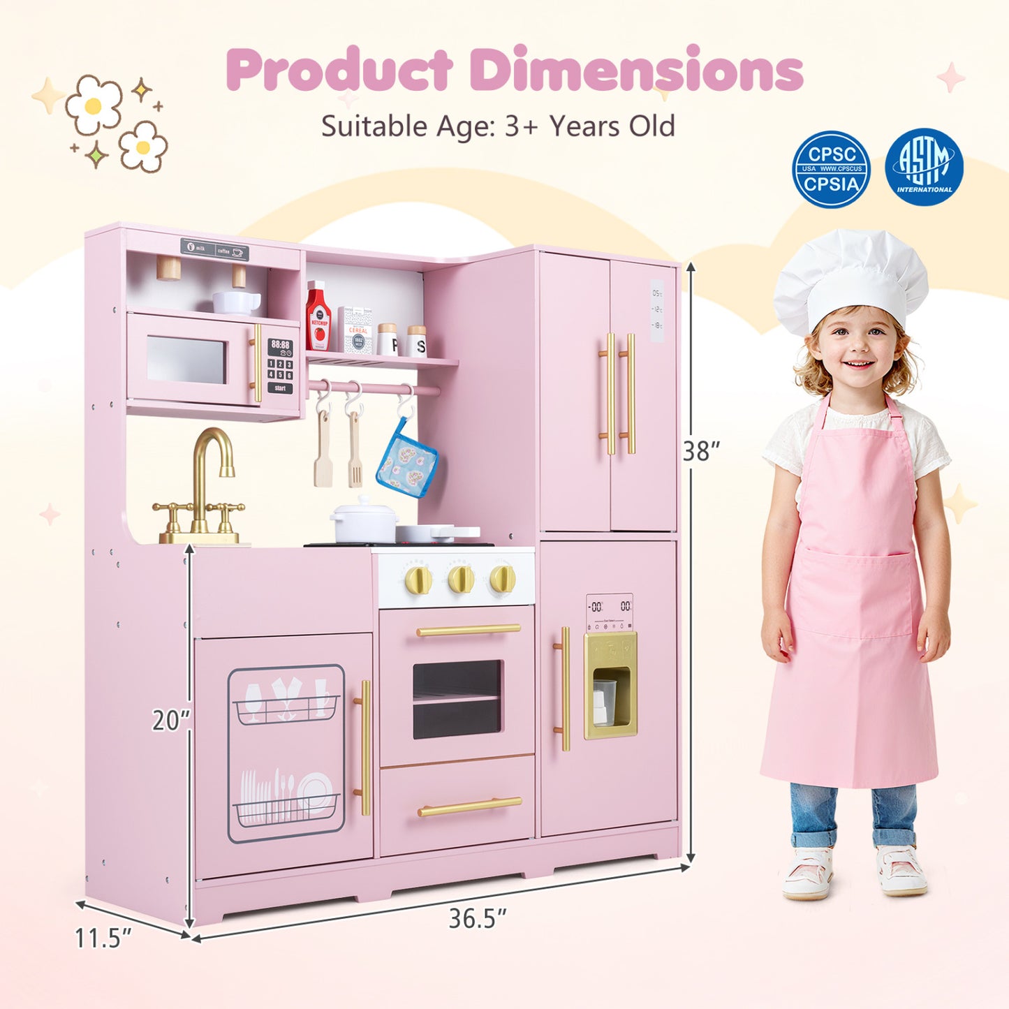 Cuisine en bois pour jouer avec lumières et sons, rose