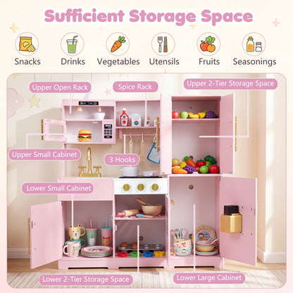 Cuisine en bois pour jouer avec lumières et sons, rose