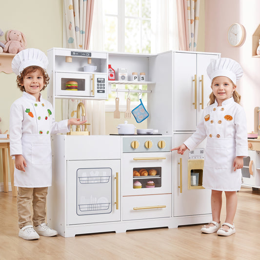 Wooden Play Kitchen with Lights & Sounds for Kids, White Play Kitchen Sets White at Gallery Canada