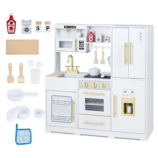 Wooden Play Kitchen with Lights & Sounds for Kids, White Play Kitchen Sets White at Gallery Canada