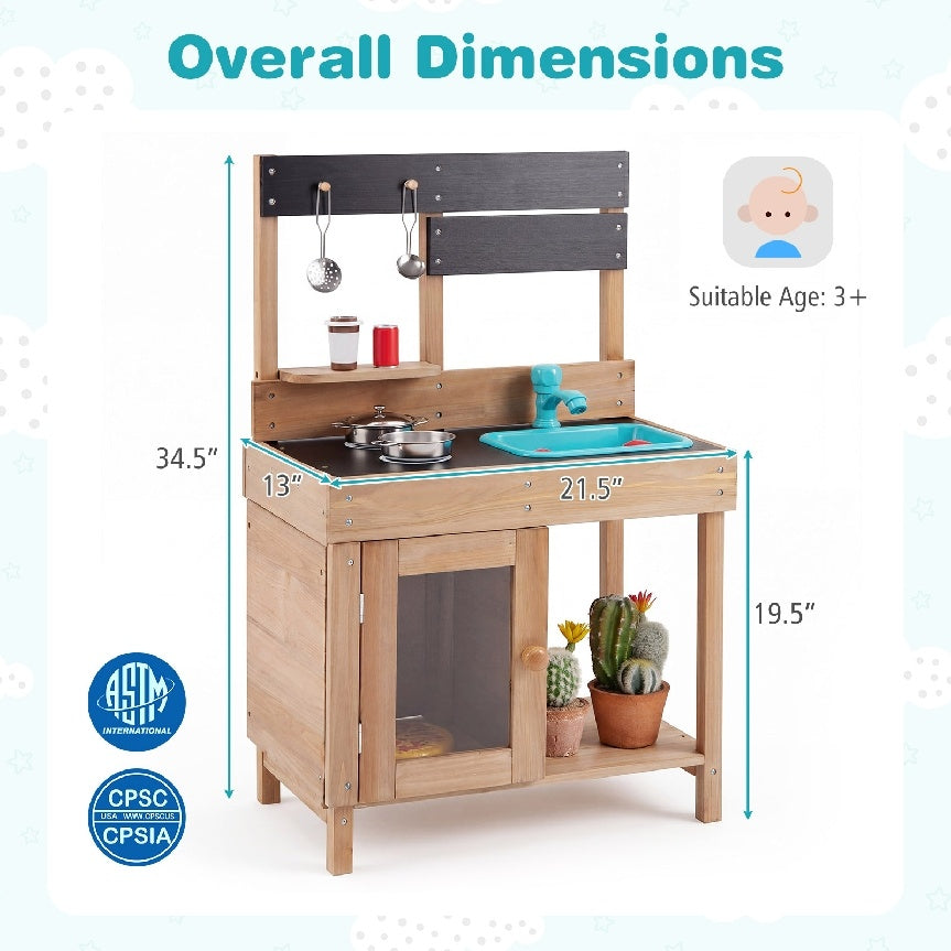 Wooden Play Pretend Kitchen with Stoves Storage Cabinet and Shelf Play Kitchen Sets at Gallery Canada
