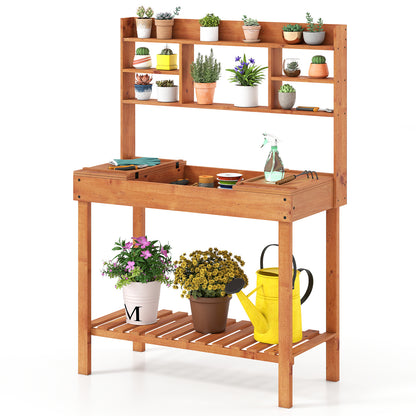 Wooden Potting Bench Table, 61" Garden Workstation, 3-Tier Shelf, Brown Potting Benches & Tables at Gallery Canada