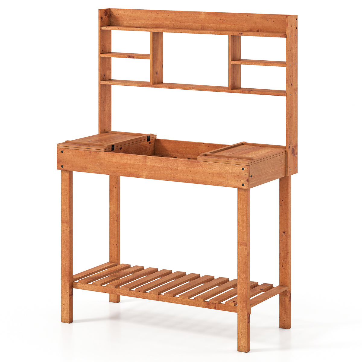 Wooden Potting Bench Table, 61" Garden Workstation, 3-Tier Shelf, Brown Potting Benches & Tables Brown at Gallery Canada