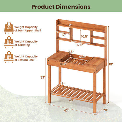 Wooden Potting Bench Table, 61" Garden Workstation, 3-Tier Shelf, Brown Potting Benches & Tables at Gallery Canada