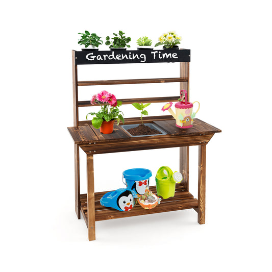 Wooden Potting Bench Table, Outdoor Mud Kitchen, Natural Play Kitchen Sets Natural at Gallery Canada