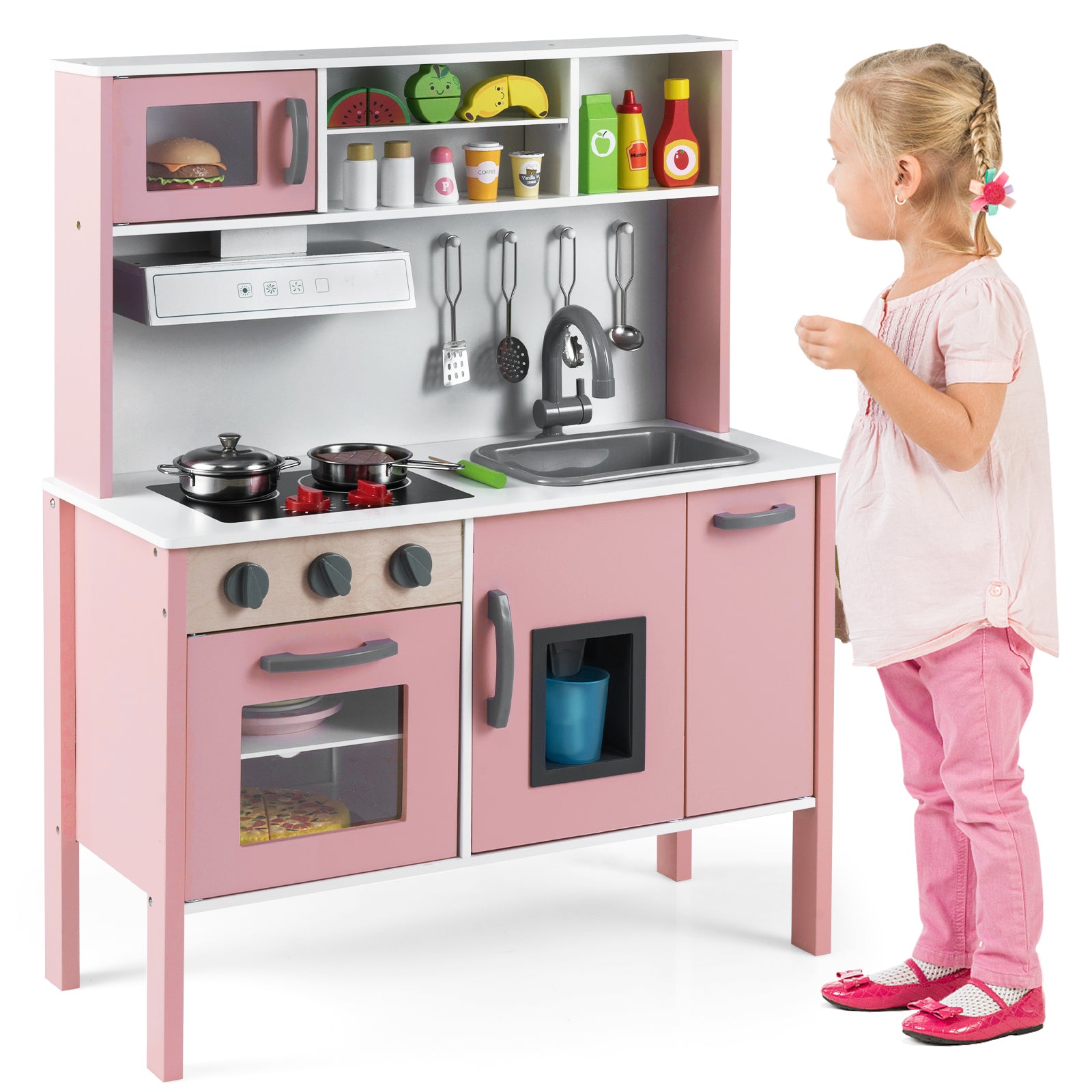 Wooden Pretend Play Kitchen Set, White And Pink Play Kitchen Sets at Gallery Canada