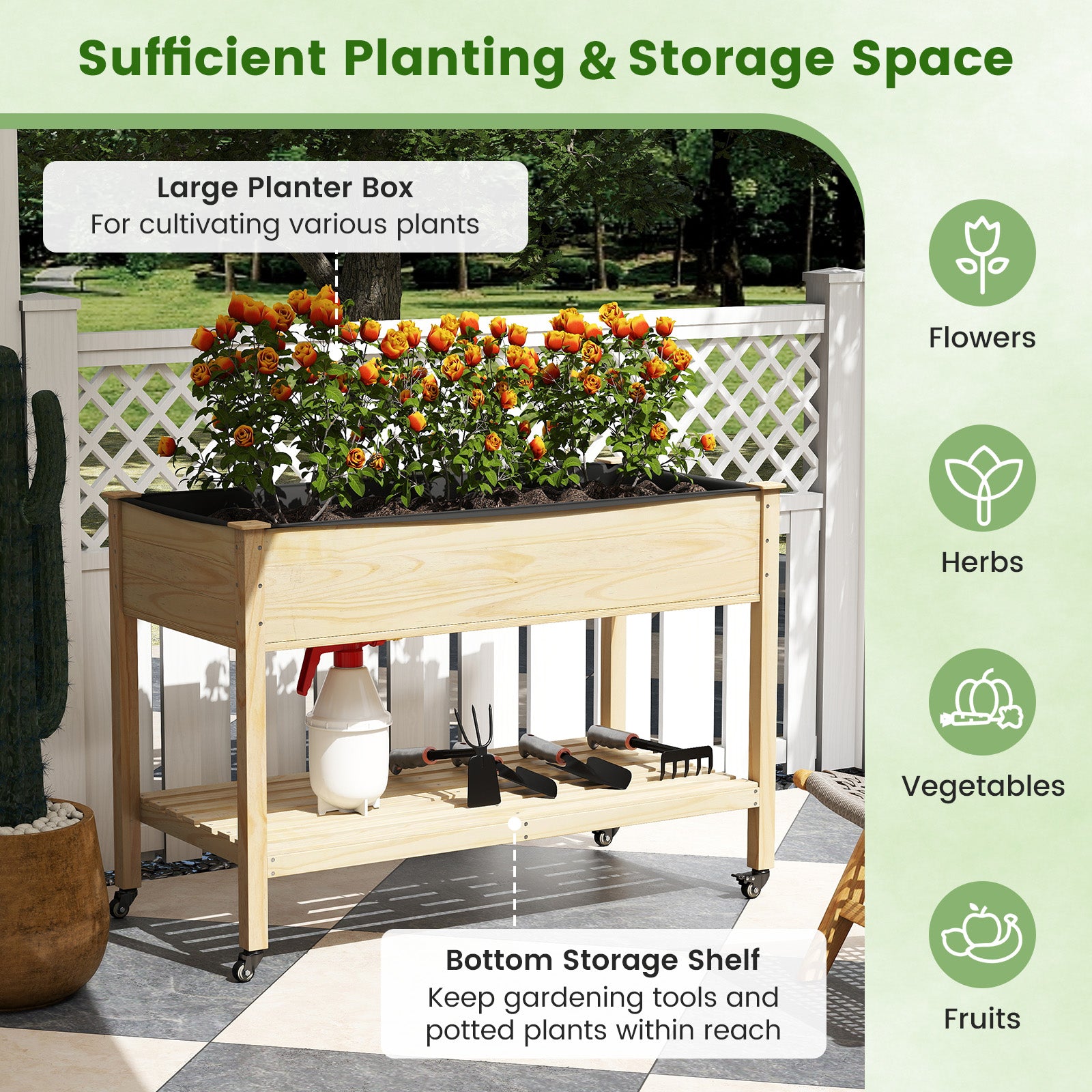 Wooden Raised Garden Bed With Legs, Lockable Wheels, Natural Raised Garden Beds at Gallery Canada