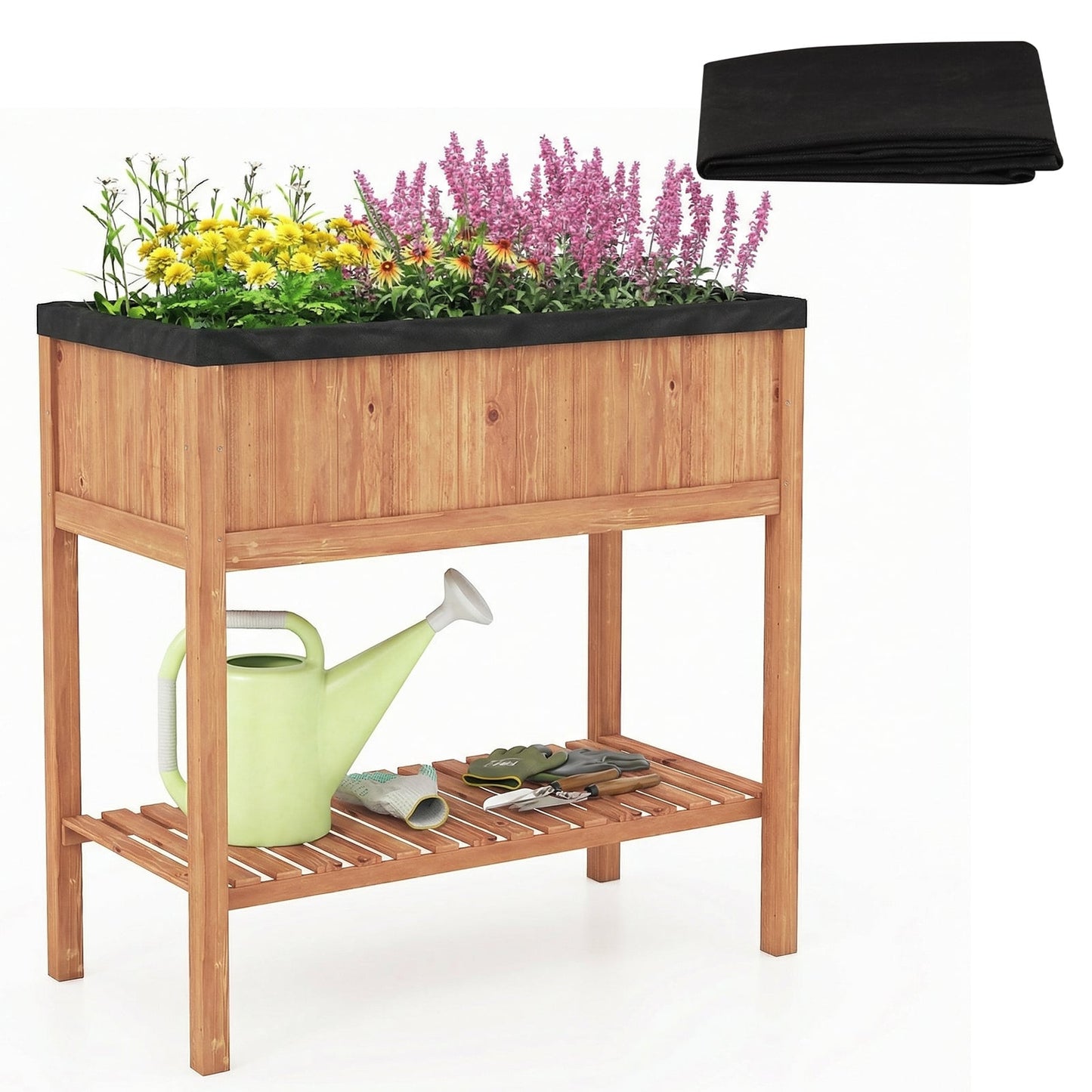 Wooden Raised Garden Bed with Storage Shelf and 220 LBS Capacity, Orange Raised Garden Beds Orange at Gallery Canada