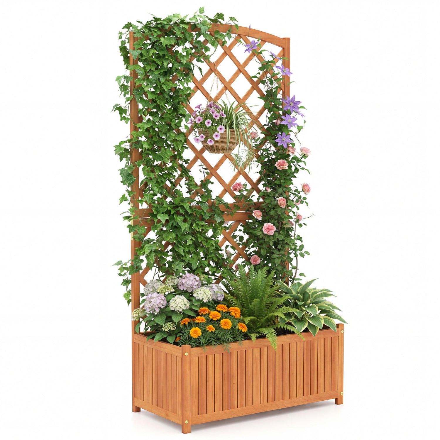 Wooden Raised Garden Bed With Trellis, 63 Inch Tall Planter Raised Garden Beds at Gallery Canada
