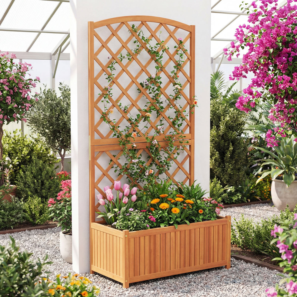 Wooden Raised Garden Bed With Trellis, 63 Inch Tall Planter Raised Garden Beds at Gallery Canada