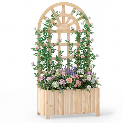 Wooden Raised Garden Bed With Trellis, 48 Inch, Natural Raised Garden Beds Natural at Gallery Canada