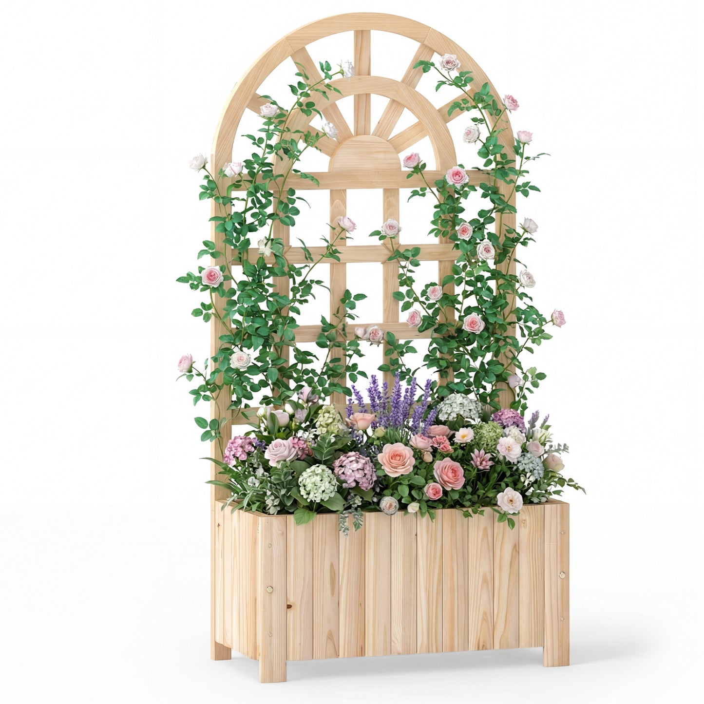 Wooden Raised Garden Bed With Trellis, 48 Inch, Natural Raised Garden Beds at Gallery Canada