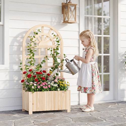 Wooden Raised Garden Bed With Trellis, 48 Inch, Natural