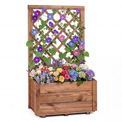 Wooden Raised Garden Bed, Lattice Trellis, Drainage Holes, Orange