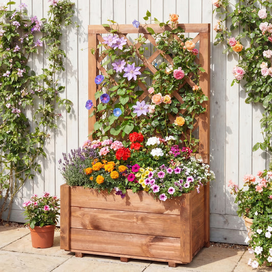 Wooden Raised Garden Bed, Lattice Trellis, Drainage Holes, Orange Raised Garden Beds Orange at Gallery Canada