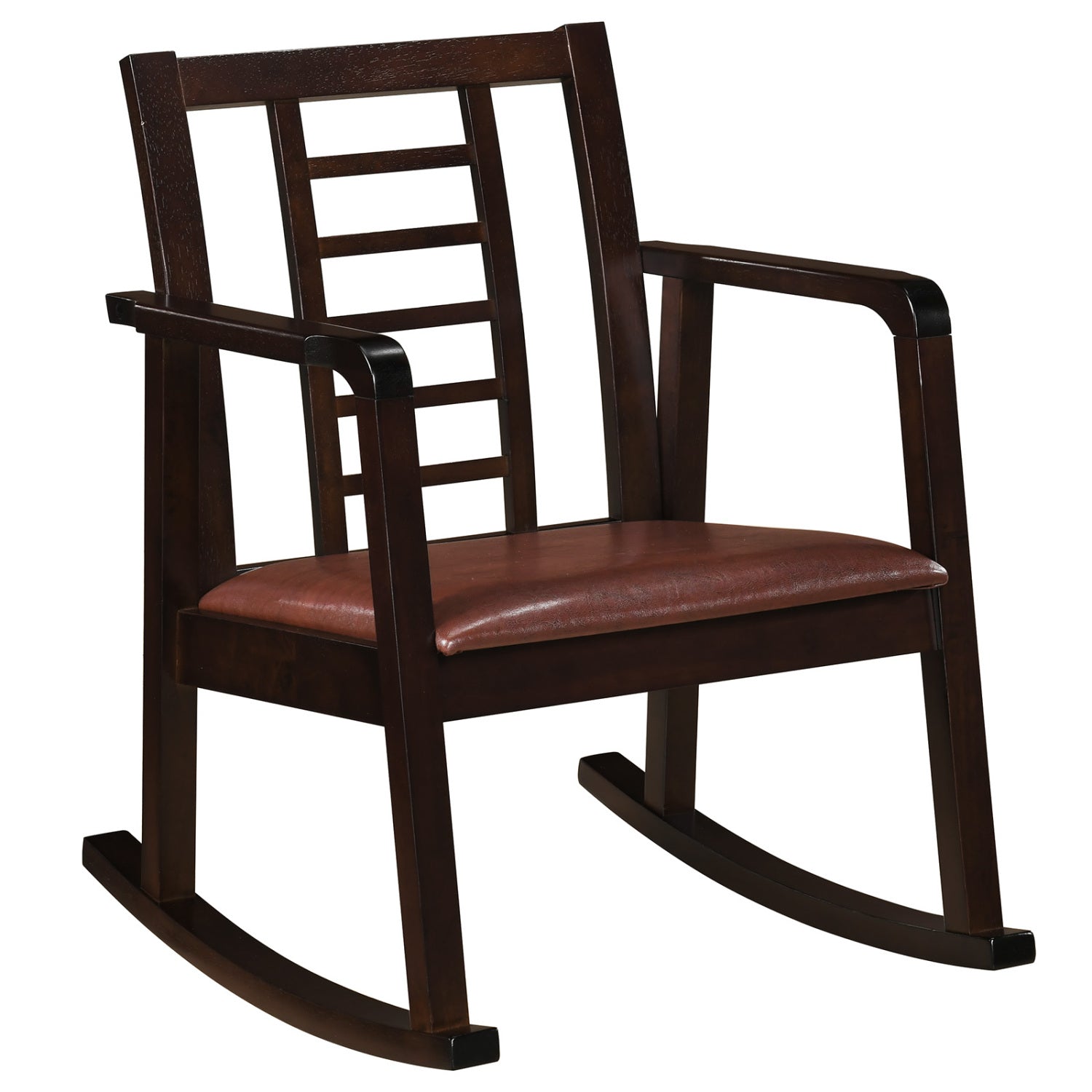 Wooden Rocking Chair with Upholstered Seat and Ladder Back for Living Room, Brown Patio Rocking Chairs & Gliders Brown at Gallery Canada