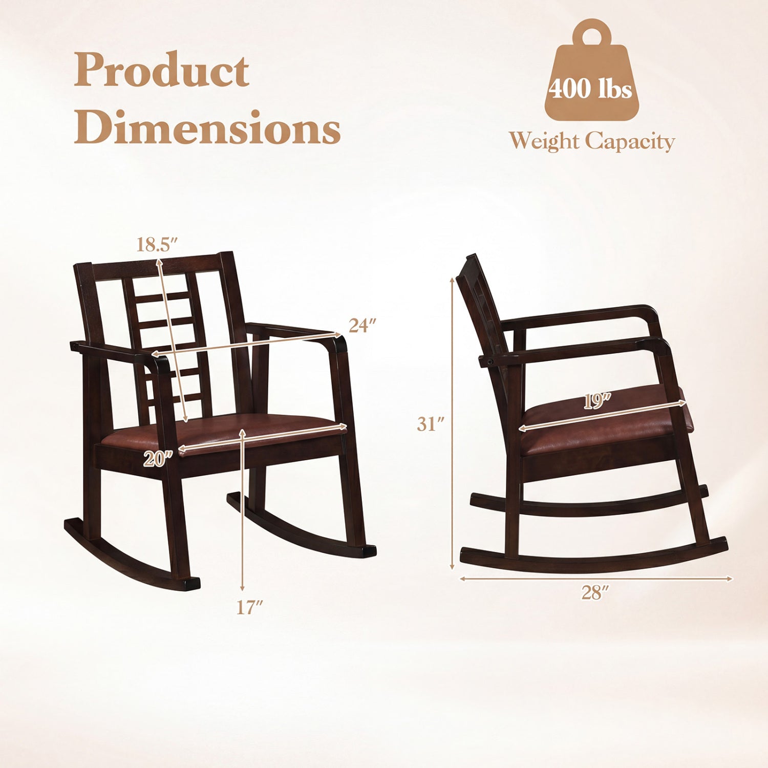 Wooden Rocking Chair with Upholstered Seat and Ladder Back for Living Room, Brown Patio Rocking Chairs & Gliders at Gallery Canada