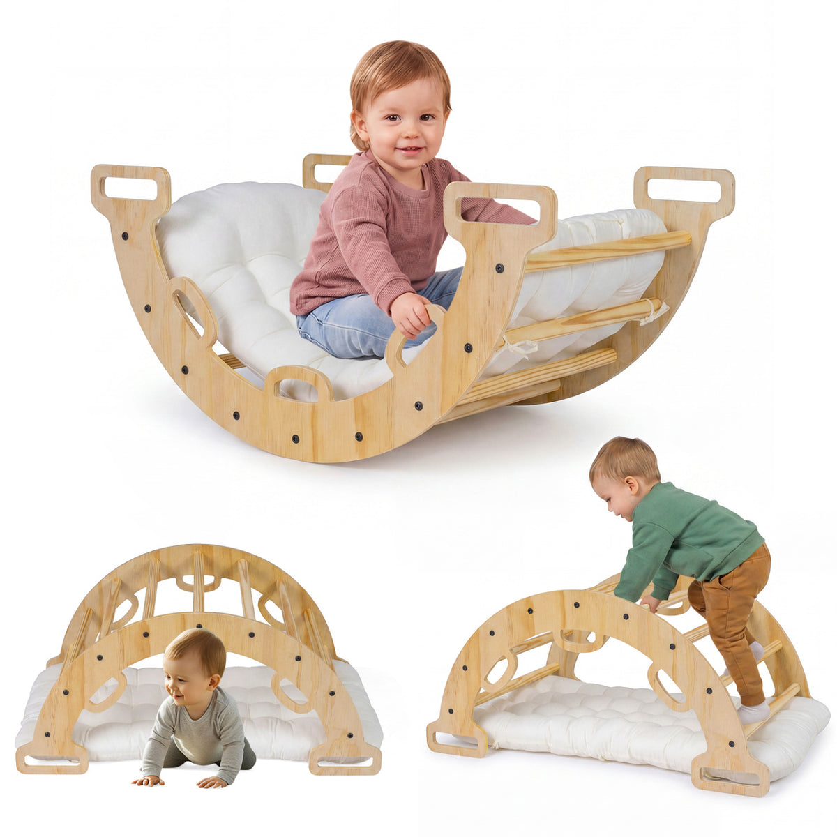 Wooden Rocking Climbing Arch with Cushion Montessori Kids Climber Rocker, Natural Climbers & Slides at Gallery Canada