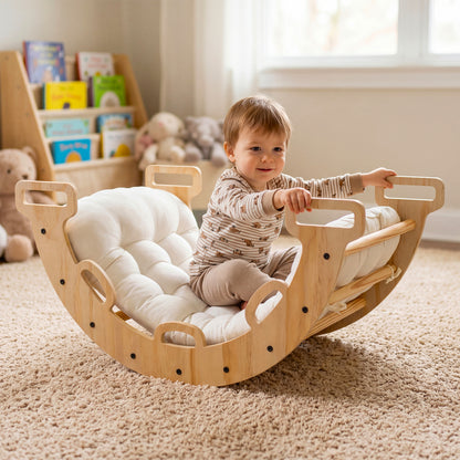 Wooden Rocking Climbing Arch with Cushion Montessori Kids Climber Rocker, Natural Climbers & Slides at Gallery Canada