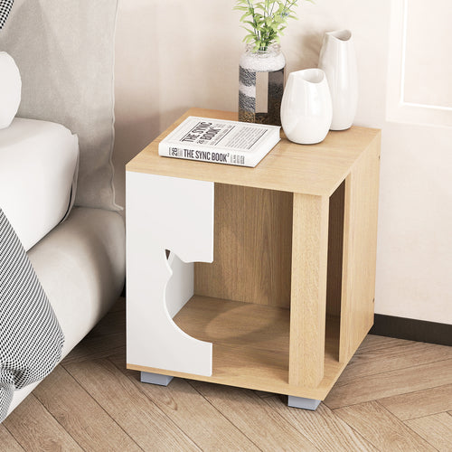 Wooden Semi-enclosed Cat Condo with Kitty Head-shaped Entry and Metal Legs, Natural