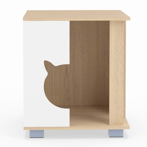 Wooden Semi-enclosed Cat Condo with Kitty Head-shaped Entry and Metal Legs, Natural