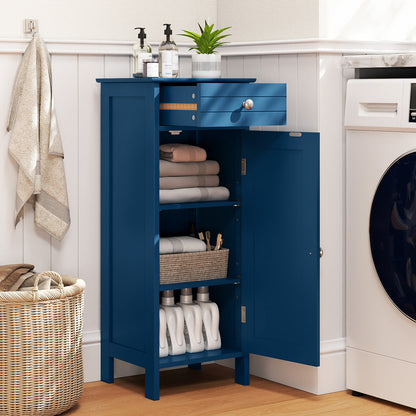 Wooden Storage Free-Standing Floor Cabinet with Drawer and Shelf, Blue Floor Cabinets at Gallery Canada