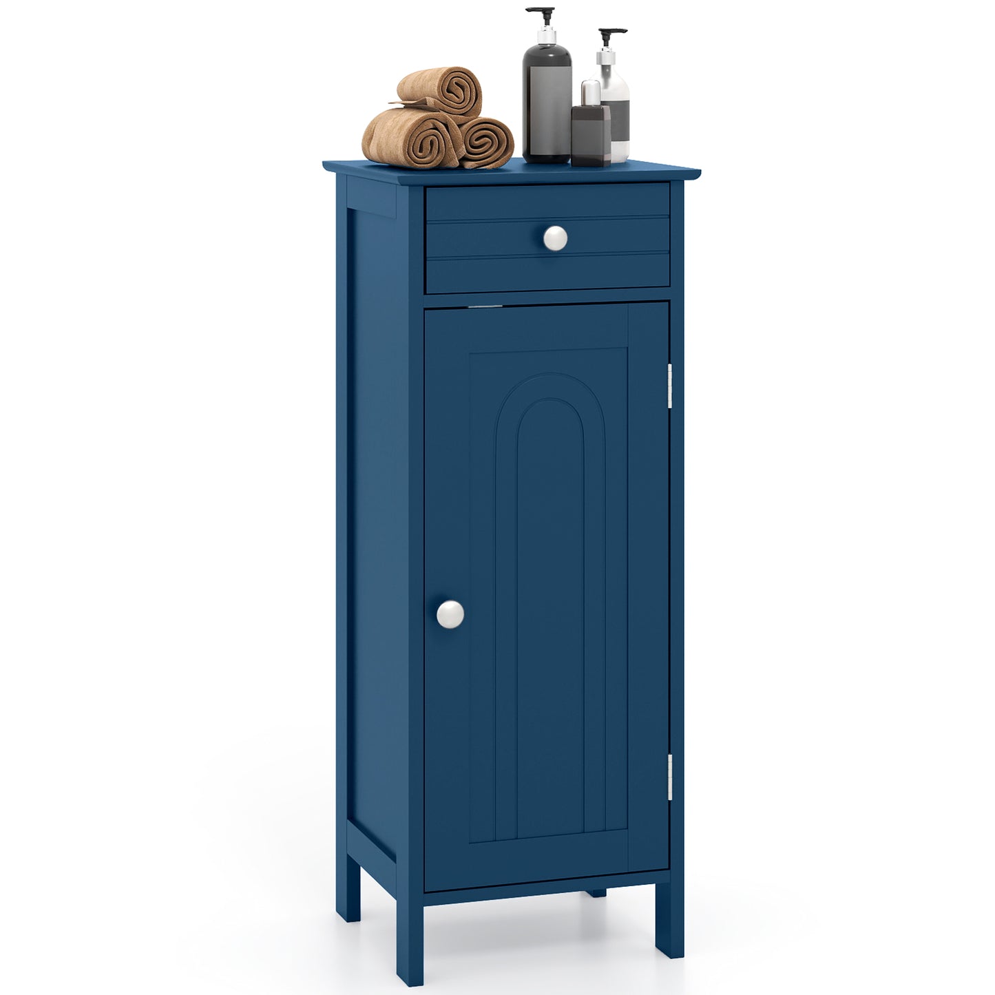 Wooden Storage Free-Standing Floor Cabinet with Drawer and Shelf, Blue Floor Cabinets at Gallery Canada