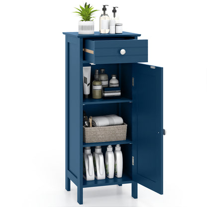 Wooden Storage Free-Standing Floor Cabinet with Drawer and Shelf, Blue Floor Cabinets at Gallery Canada