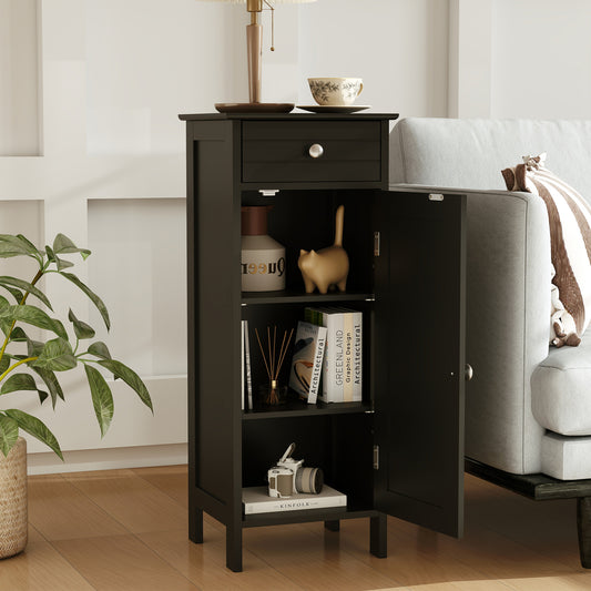 Wooden Storage Cabinet With Drawer, Shelf, Black Floor Cabinets Black at Gallery Canada