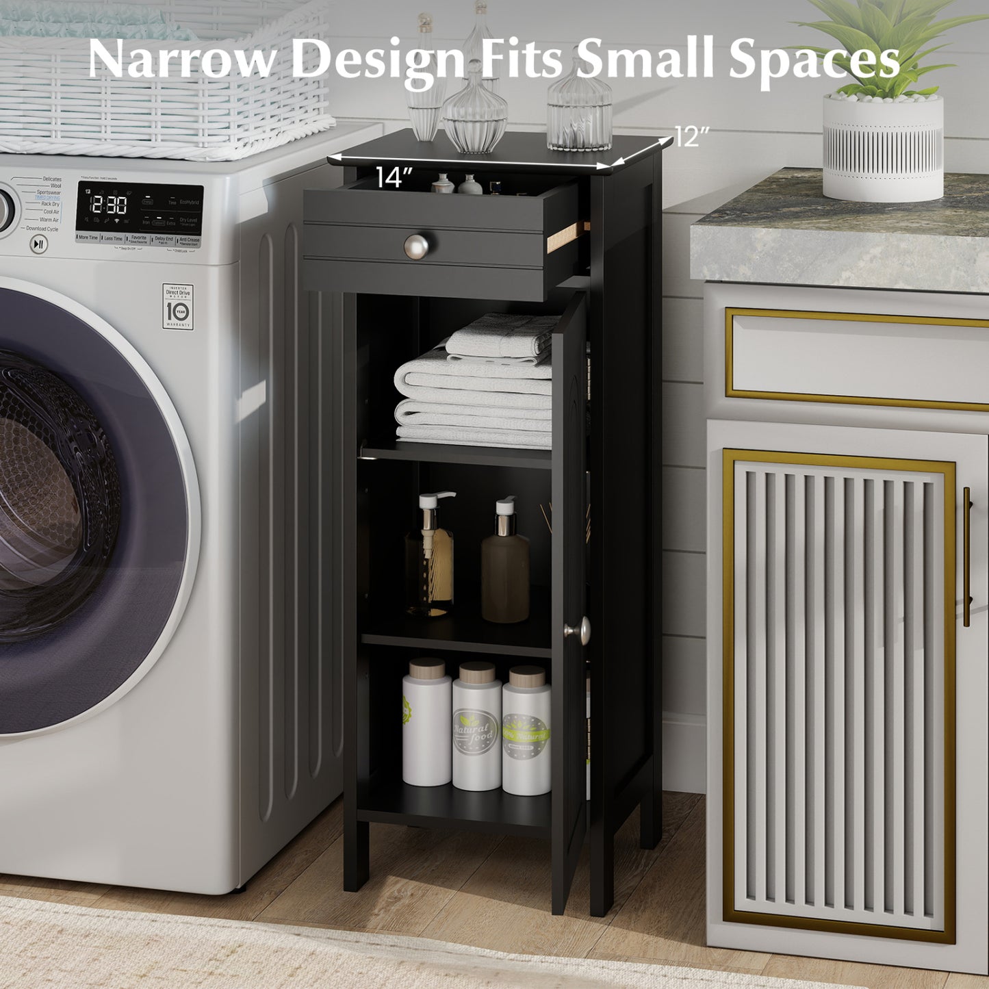 Wooden Storage Cabinet With Drawer, Shelf, Black Floor Cabinets at Gallery Canada