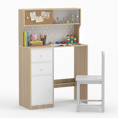 Ensemble bureau d'étude et chaise en bois avec 2 armoires, 2 tiroirs