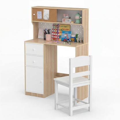 Ensemble bureau d'étude et chaise en bois avec 2 armoires, 2 tiroirs
