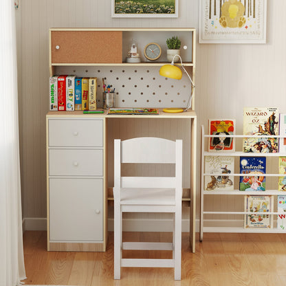 Ensemble bureau d'étude et chaise en bois avec 2 armoires, 2 tiroirs