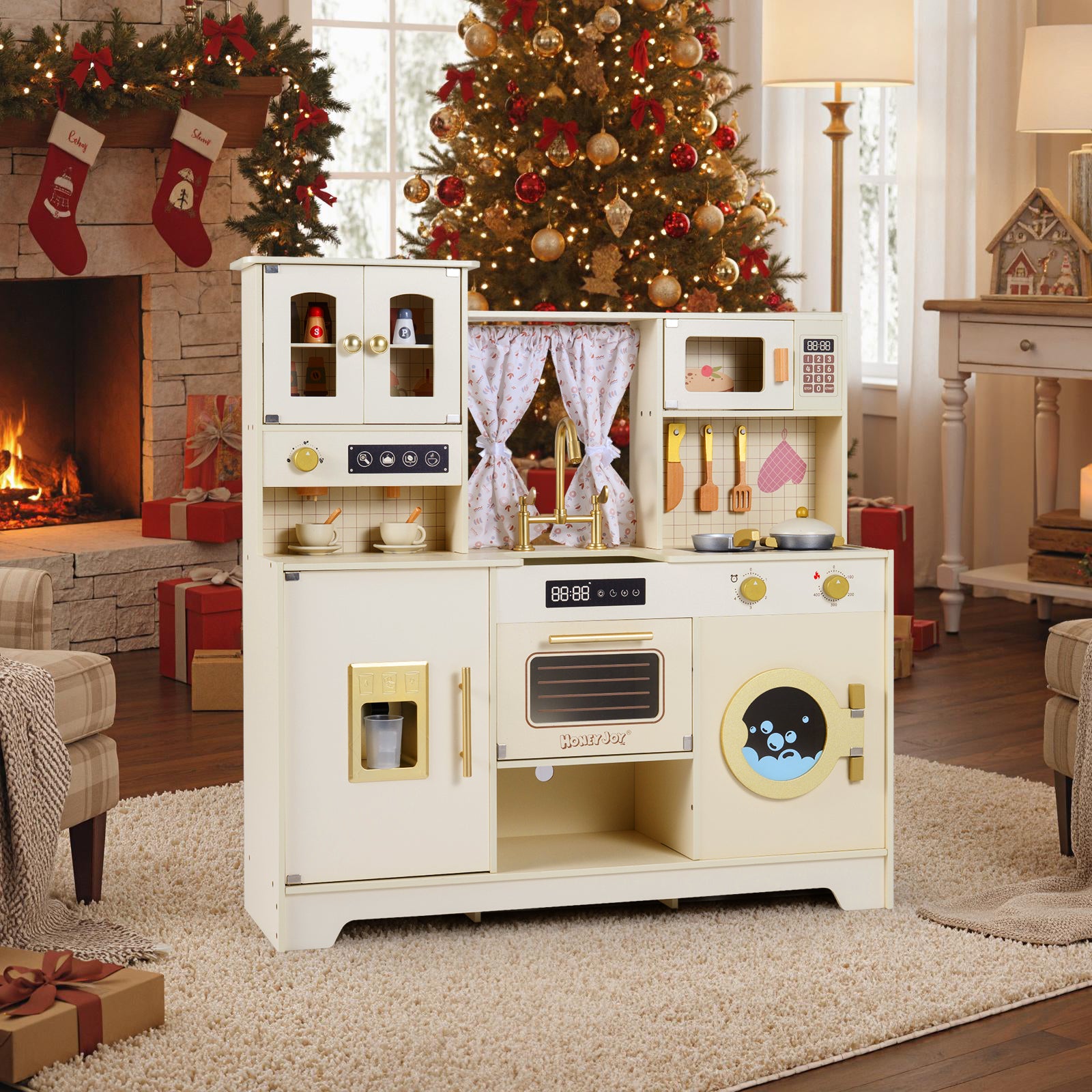Wooden Toy Kitchen Playset with 14 Accessories for Aged 3+ Years-WH, Beige Play Kitchen Sets at Gallery Canada